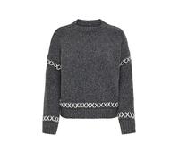 ONLY - Maglione con scollo rotondo grigio scuro con dettagli a contrasto 34