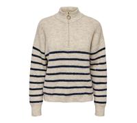 Only - Maglione beige a righe con zip corta-Neutro 34