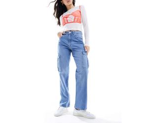 Only - Riley - Jeans cargo dritti a vita alta lavaggio azzurro-Blu W29 L34