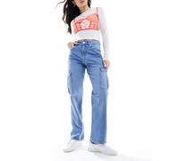Only - Riley - Jeans cargo dritti a vita alta lavaggio azzurro-Blu W30 L30