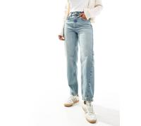 ONLY - Robyn - Jeans dritti a vita alta blu medio tinto con cuciture intrecciate W27 L32