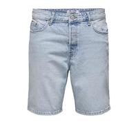 Only & Sons Bermuda Shorts Jeans Uomo Sbiadito 5 Tasche Design, Colore:Azzurro, Taglia:S