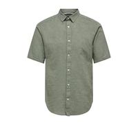 ONLY & SONS Camicia a Maniche Corte in Lino, Palude, XS