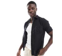 ONLY & SONS - Camicia a maniche corte vestibilità classica nera in misto lino-Bianco L