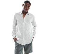 ONLY & SONS - Camicia a maniche lunghe verde salvia a righe in misto lino S