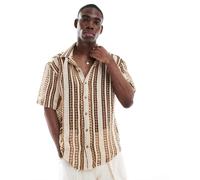 Only & Sons - Camicia all'uncinetto marrone e beige a righe-Bianco XL