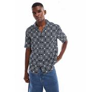 ONLY & SONS - Camicia blu navy con stampa cachemire fantasia e colletto con rever-Verde M