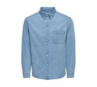 ONLY & SONS - Camicia Classica a Maniche Lunghe con Scollo Rotondo e Taschino Singolo - - Shirts - Uomo - Blu - M