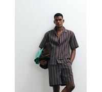 ONLY & SONS - Camicia comoda in seersucker con colletto stile resort marrone scuro e blu a righe in coordinato XS