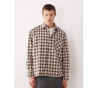 ONLY & SONS - Camicia comoda squadrata a maniche lunghe comoda marrone e crema a quadri 3XL