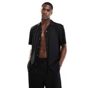 ONLY & SONS - Camicia con collo a rever plissé nera in coordinato-Nero XL