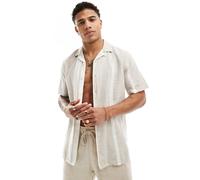 Only & Sons - Camicia in misto lino a righe beige con rever-Neutro S