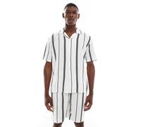 ONLY & SONS - Camicia in misto lino bianca a righe nere in coordinato-Neutro 2XL
