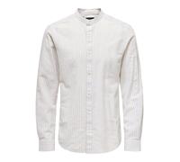 Camicia in Lino a Maniche Lunghe a Righe Uomo ONLY&SONS Slim Fit Top, Colore:Beige, Taglia:L
