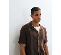 ONLY & SONS - Camicia squadrata in maglia marrone con dettagli blu L