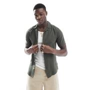 ONLY & SONS - Camicia verde scuro in misto lino con rever-Neutro S