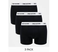 Only & Sons - Confezione da 3 boxer aderenti neri con fascia bianca in vita con logo-Nero S
