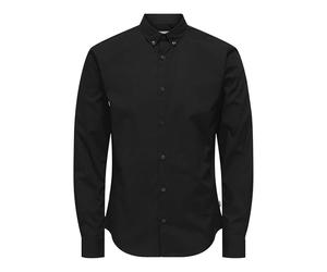 ONLY & SONS Maglietta da Uomo ONSPOPLIN BTN Down LS Exp RE, Nera, S, Nero, S