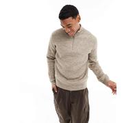 ONLY & SONS - Maglione beige effetto lana con zip corta-Neutro 2XL