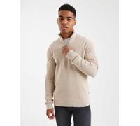 Only & Sons - Maglione color pietra a coste con zip corta-Neutro L