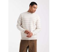 ONLY & SONS - Maglione girocollo vestibilità classica in maglia traforata color pietra con righe bianche-Bianco 2XL