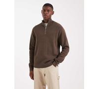 ONLY & SONS - Maglione lavorato marrone con zip corta 2XL