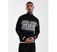 ONLY & SONS - Maglione nero con zip corta e motivo Fair Isle blu e crema 2XL