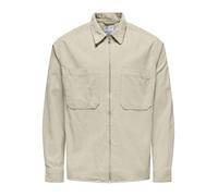 Only & Sons - Camicia giacca color pietra in velluto a coste con zip-Bianco M