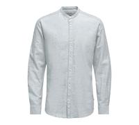 Only & Sons Uomo O&S Camicia in Lino Leggero Manica Lunga Aderente Top Shirt Base Monocromatico ONCOMODO, Colore:Blu-3, Taglia:XL