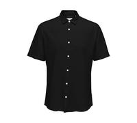 ONLY & SONS Onscaiden Life SS Solid Linen Shirt Noos Camicia a Maniche Corte, Nero, L Uomo