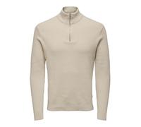 Only & Sons - Maglione color pietra a coste con zip corta-Neutro L