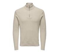 Only & Sons - Maglione color pietra a coste con zip corta-Neutro L