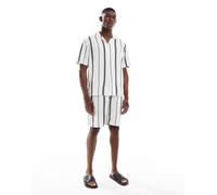 ONLY & SONS - Pantaloncini in misto lino bianchi a righe nere in coordinato-Bianco XS