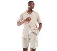 ONLY & SONS - Pantaloncini testurizzati color pietra in misto lino-Neutro 2XL