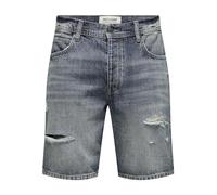 Only & Sons Pantaloncini Uomo Denim Bermuda Vita Media Cinque-Tasche Cotone Bermuda, Colore:Blu Scuro, Taglia:M