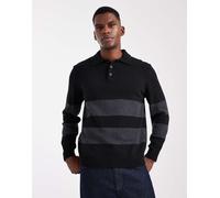 ONLY & SONS - Polo in maglia nera e grigia a righe vestibilità comoda a maniche lunghe-Nero M