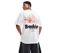 ONLY & SONS - T-shirt comoda bianca con stampa del ponte di Brooklyn-Bianco 2XL