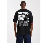 ONLY & SONS - T-shirt comoda nera con stampa con caffè sul retro-Nero XS