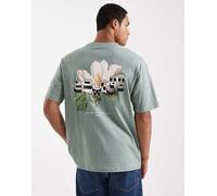 ONLY & SONS - T-shirt comoda verde salvia scuro con grafica floreale sul retro 2XL