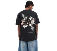 ONLY & SONS - T-shirt vestibilità comoda nera con stampa in stile giapponese sul retro-Marrone L