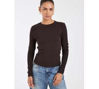 Only - T-shirt a maniche lunghe girocollo color cioccolato-Marrone 34