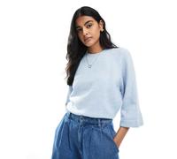 ONLY - T-shirt azzurra in maglia taglio corto-Blu 34