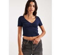 ONLY - T-shirt blu navy a coste con dettaglio arricciato 3XL