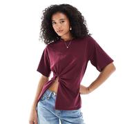 ONLY - T-shirt bordeaux arricciata con dettaglio ad anello-Nero 40