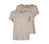 ONLY T-shirt Camicetta Top da Donna ONLMOSTER Confezione da 2 Vestibilità Regular Girocollo Basic Maglietta a Maniche Corte a Righe Marrone Blu Rosa Verde Nero XS S M L XL XXL, S
