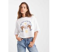 ONLY - T-shirt corta bianca con stampa di leopardi-Rosa 42