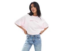 ONLY - T-shirt corta rosa con stampa grafica "Happy Place" 34