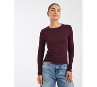 Only - T-shirt girocollo a maniche lunghe bordeaux-Rosso 44