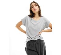 Only - T-shirt grigio chiaro mélange morbida con scollo rotondo L