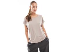 Only - T-shirt morbida beige con scollo rotondo-Neutro 40